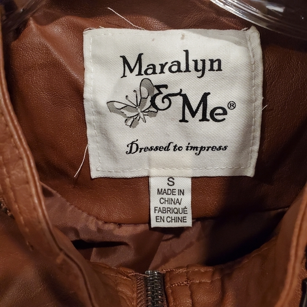 NEW ARALYN & ME Faux-Leather Brown Moto Jacket - Picture 3 of 4
